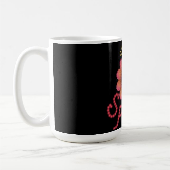 Hello Spring - Textured Pink & Orange Flower Art Coffee Mug (Left)