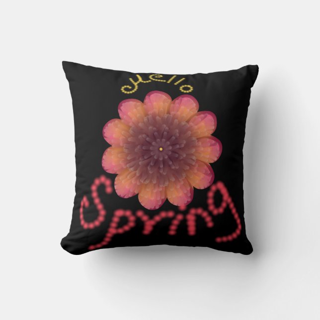 Hello Spring - Textured Pink & Orange Flower Art Cushion (Front)