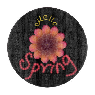 Hello Spring - Textured Pink & Orange Flower Art Cutting Board