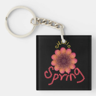 Hello Spring - Textured Pink & Orange Flower Art Key Ring