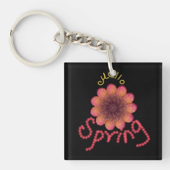 Hello Spring - Textured Pink & Orange Flower Art Key Ring (Front)