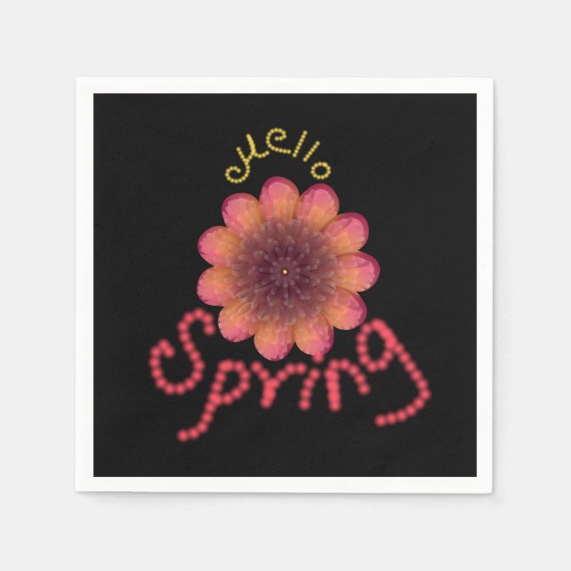 Hello Spring - Textured Pink & Orange Flower Art Napkin (Front)