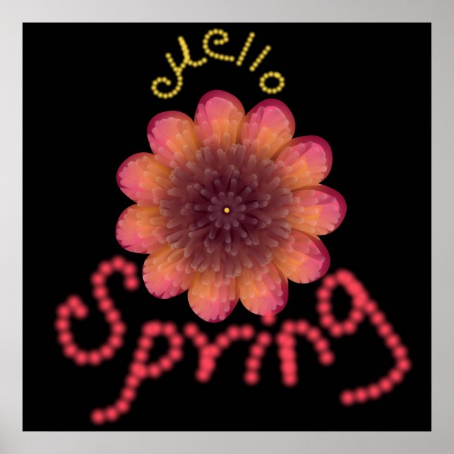 Hello Spring - Textured Pink & Orange Flower Art Poster (Front)