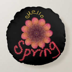 Hello Spring - Textured Pink & Orange Flower Art Round Cushion