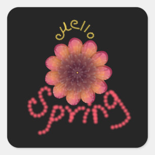 Hello Spring - Textured Pink & Orange Flower Art Square Sticker