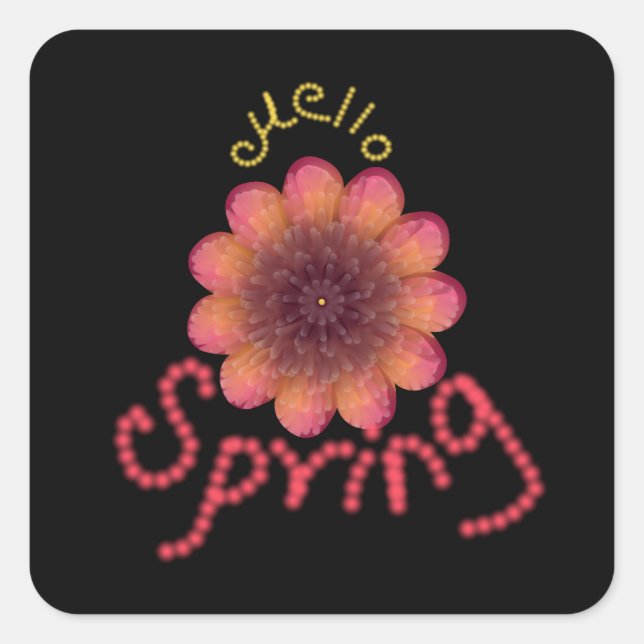 Hello Spring - Textured Pink & Orange Flower Art Square Sticker (Front)