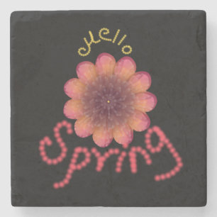 Hello Spring - Textured Pink & Orange Flower Art Stone Coaster