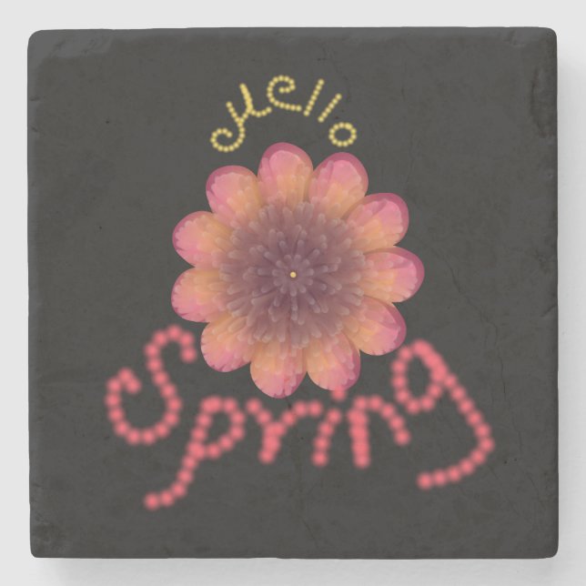 Hello Spring - Textured Pink & Orange Flower Art Stone Coaster (Front)