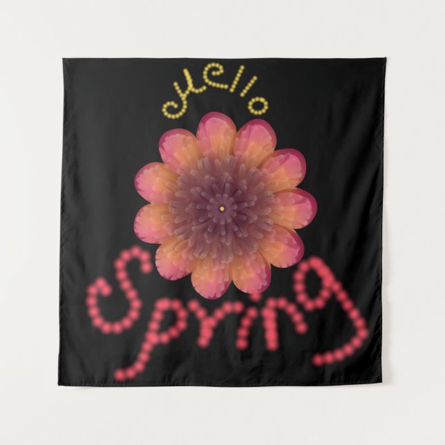 Hello Spring - Textured Pink & Orange Flower Art Tapestry (Front)
