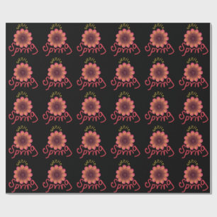 Hello Spring - Textured Pink & Orange Flower Art Wrapping Paper