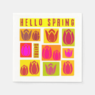 Hello spring tulips colourful Paper Napkin