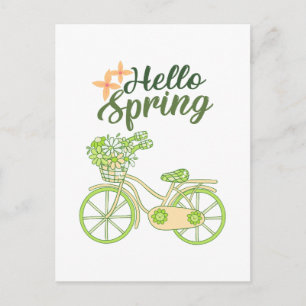 Hello Spring Vintage Bicycle Illustration Postcard
