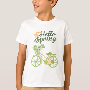 Hello Spring Vintage Bicycle Illustration T-Shirt