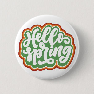 hello spring, vintage colourful typography spring 6 cm round badge