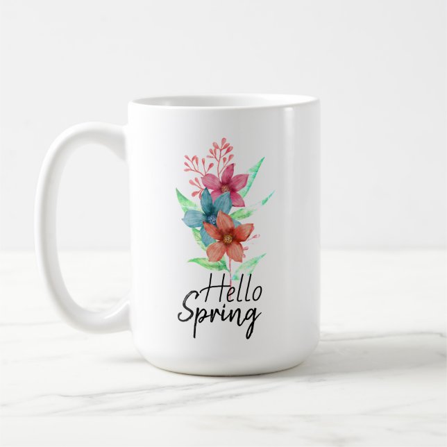Hello Spring Watercolor Flowers Coffee Mug (Left)