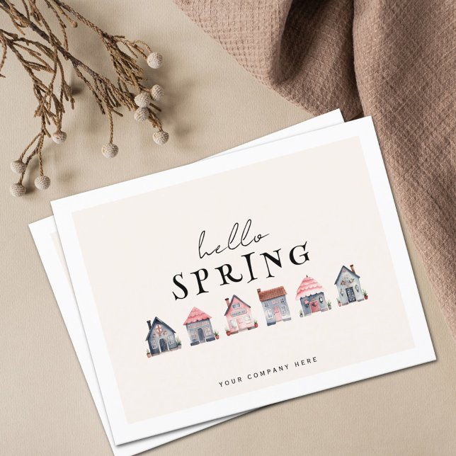 Hello Spring Watercolor Houses Real Estate  Postcard (Creator Uploaded)