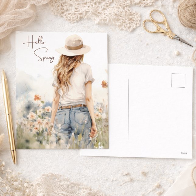 Hello Spring Wildflowers Watercolor Spring Holiday Postcard (Creator Uploaded)