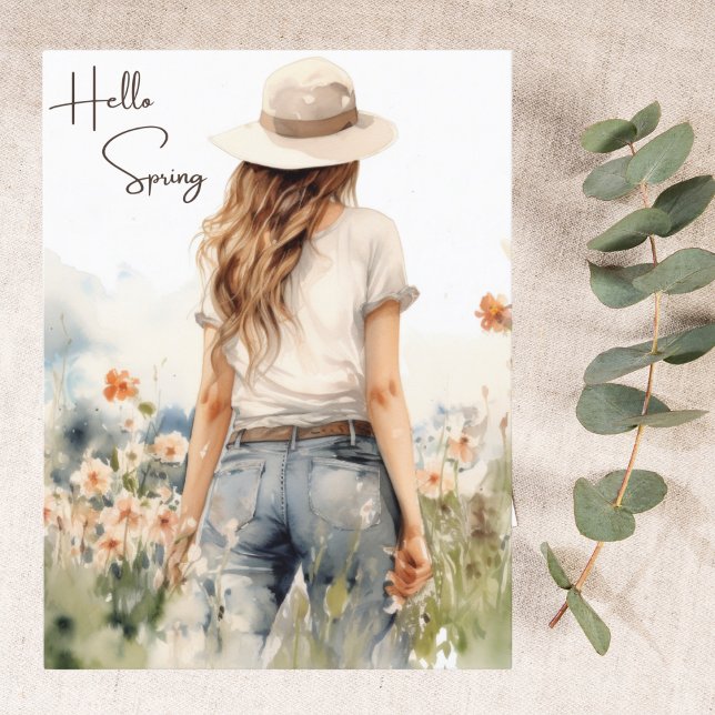 Hello Spring Wildflowers Watercolor Spring Holiday Postcard (Creator Uploaded)