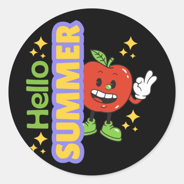 Hello Summer (apple).  Classic Round Sticker (Front)