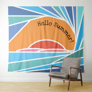 Hello Summer Barrel Wave and Sunset Tapestry