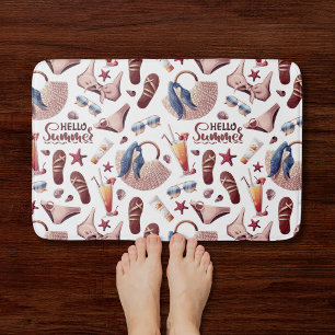 Hello Summer Beach Bath Mat Cute Coastal Bathmat