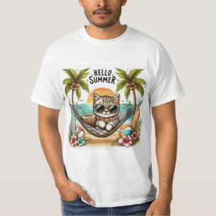 Hello Summer Beach Cat T-Shirt