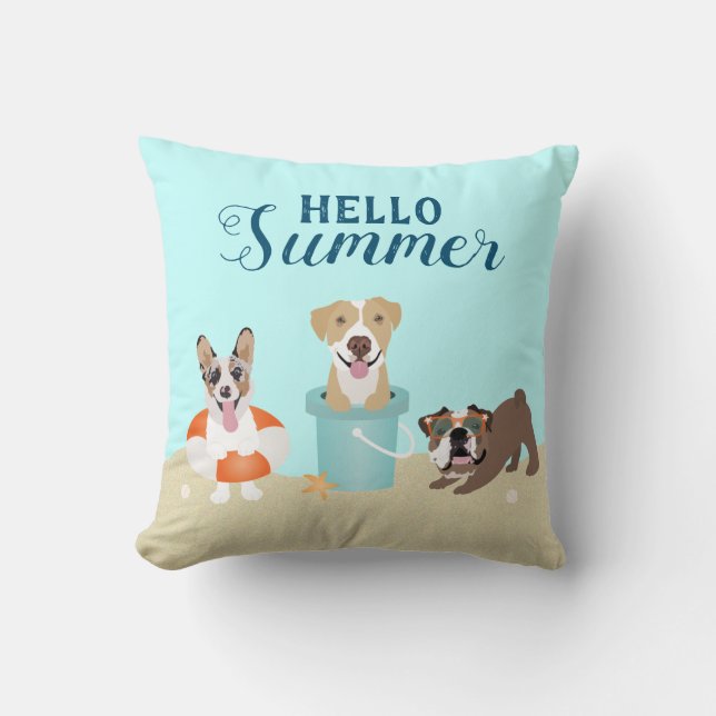 Hello Summer Beach Dogs Cushion (Front)