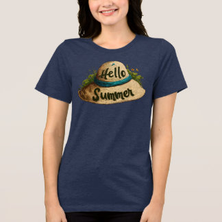 Hello Summer Beach Hat T-Shirt – Women's Blue Tri-Blend Shirt