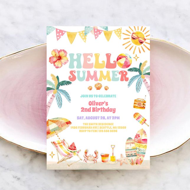 Hello Summer Beach Party Birthday Invitation (Creator Uploaded)