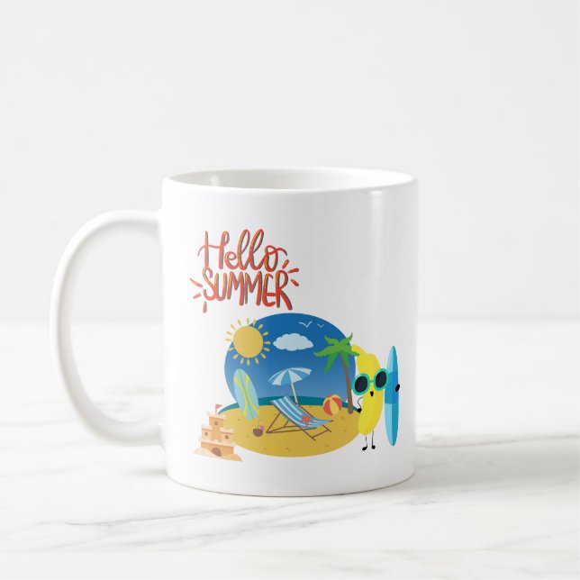 Hello Summer Beach Sand Castle Coffee Mug (Left)