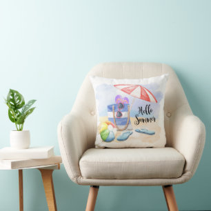 Hello Summer Beach Throw Pillow