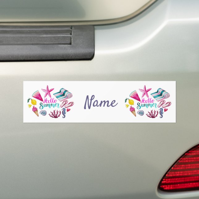 Hello Summer Beach Thunder-Cove Bumper Sticker (On Car)