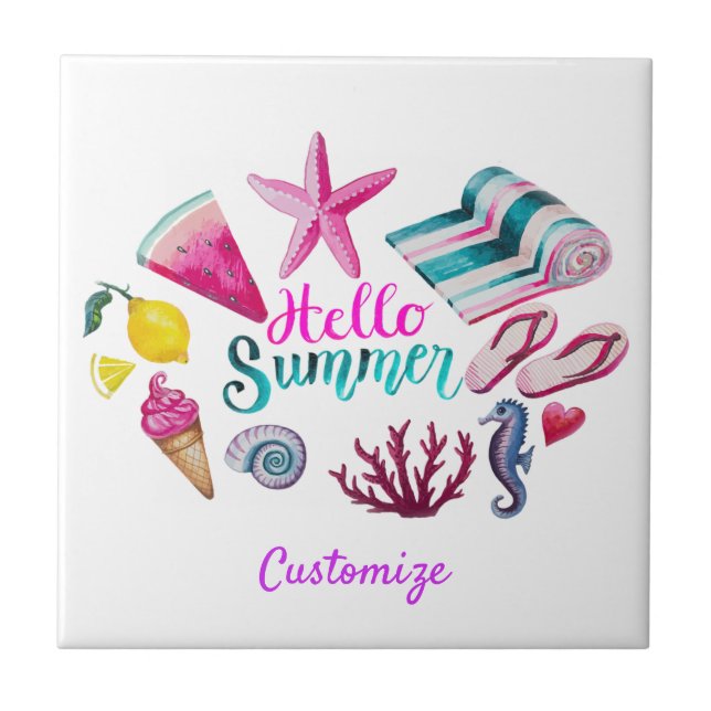 Hello Summer Beach Thunder-Cove  Ceramic Tile (Front)