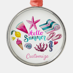 Hello Summer Beach Thunder-Cove Metal Ornament