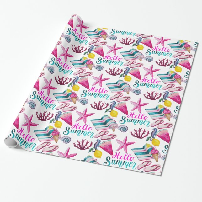 Hello Summer Beach Thunder-Cove  Wrapping Paper (Unrolled)