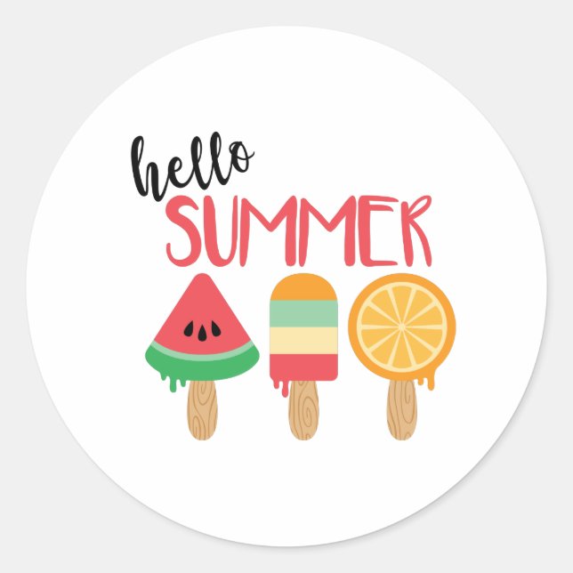 Hello Summer Classic Round Sticker (Front)