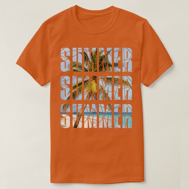 Hello Summer Coconut Palm Tree Retro Beach Tropica T-Shirt (Design Front)