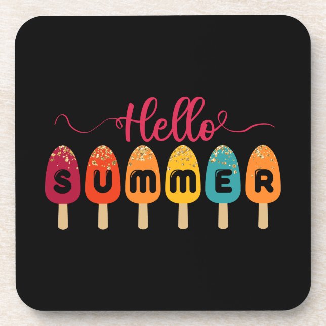 Hello Summer Colorful Popsicle Coaster (Front)