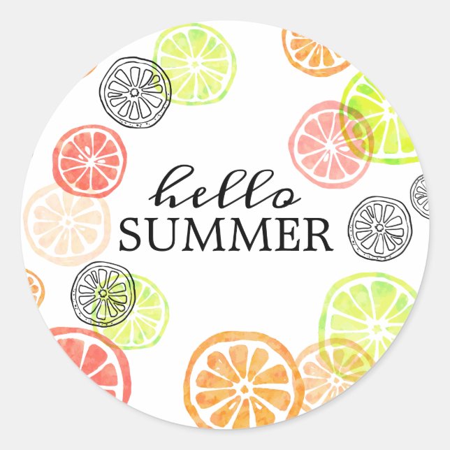 Hello Summer Colourful Citrus Fruit Slices Classic Round Sticker (Front)