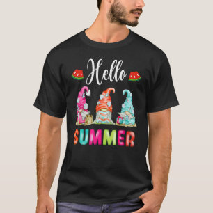 Hello Summer Colourful Gnome Beach Vacay Summertim T-Shirt