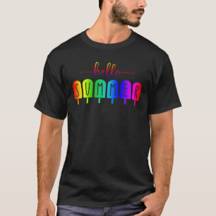 Hello Summer Colourful Ice Cream Summer Vacation T-Shirt