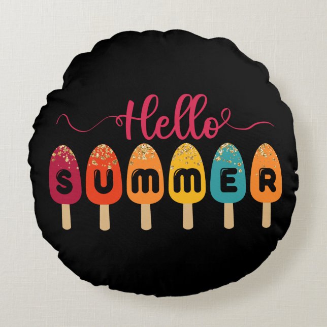 Hello Summer | Colourful Popsicle Ice Cream Round Cushion (Front)
