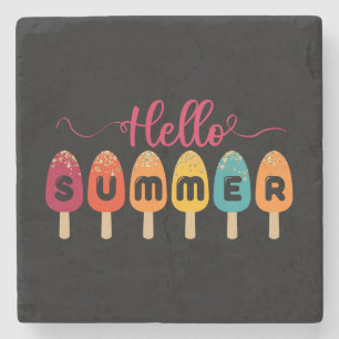 Hello Summer Colourful Popsicle Ice Cream Stone Coaster