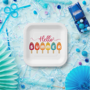 Hello Summer Colourful Popsicle Paper Plate