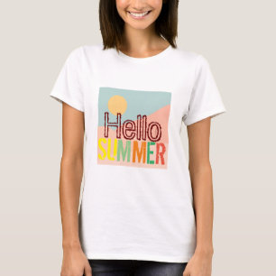 Hello Summer colourful white wears cute sun womens T-Shirt