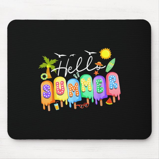 Hello Summer Cool Colorful Popsicle Graphic Summer Mouse Pad (Front)