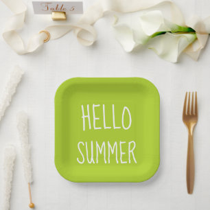 Hello summer cool typography colourful    paper plate