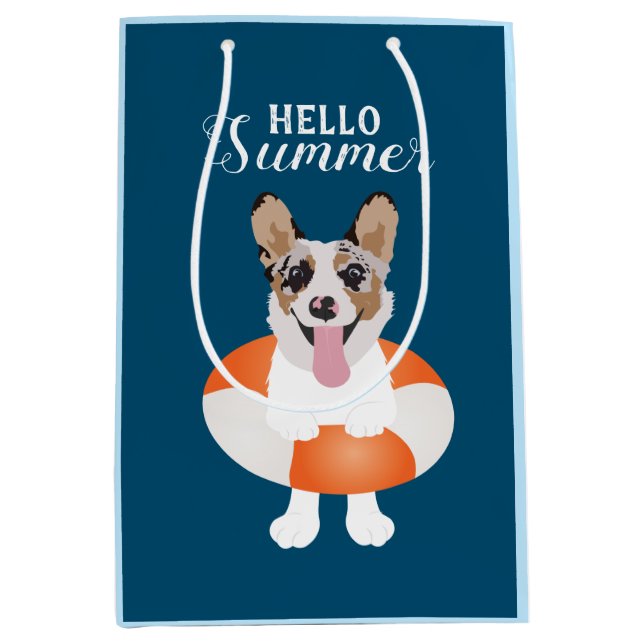 Hello Summer Corgi Beach Dog Medium Gift Bag (Front)