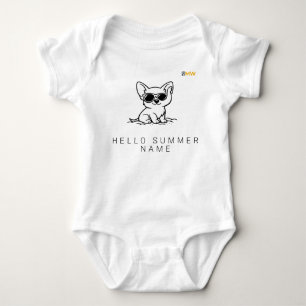 Hello Summer Corgi Puppy Custom Name Baby Bodysuit
