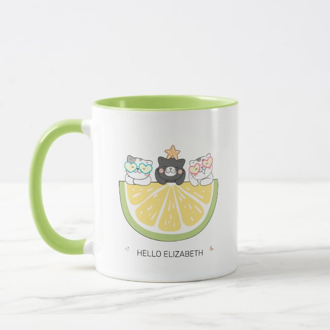 Hello Summer – Cute Doodle Cats & Lemon Slice Mug (Left)